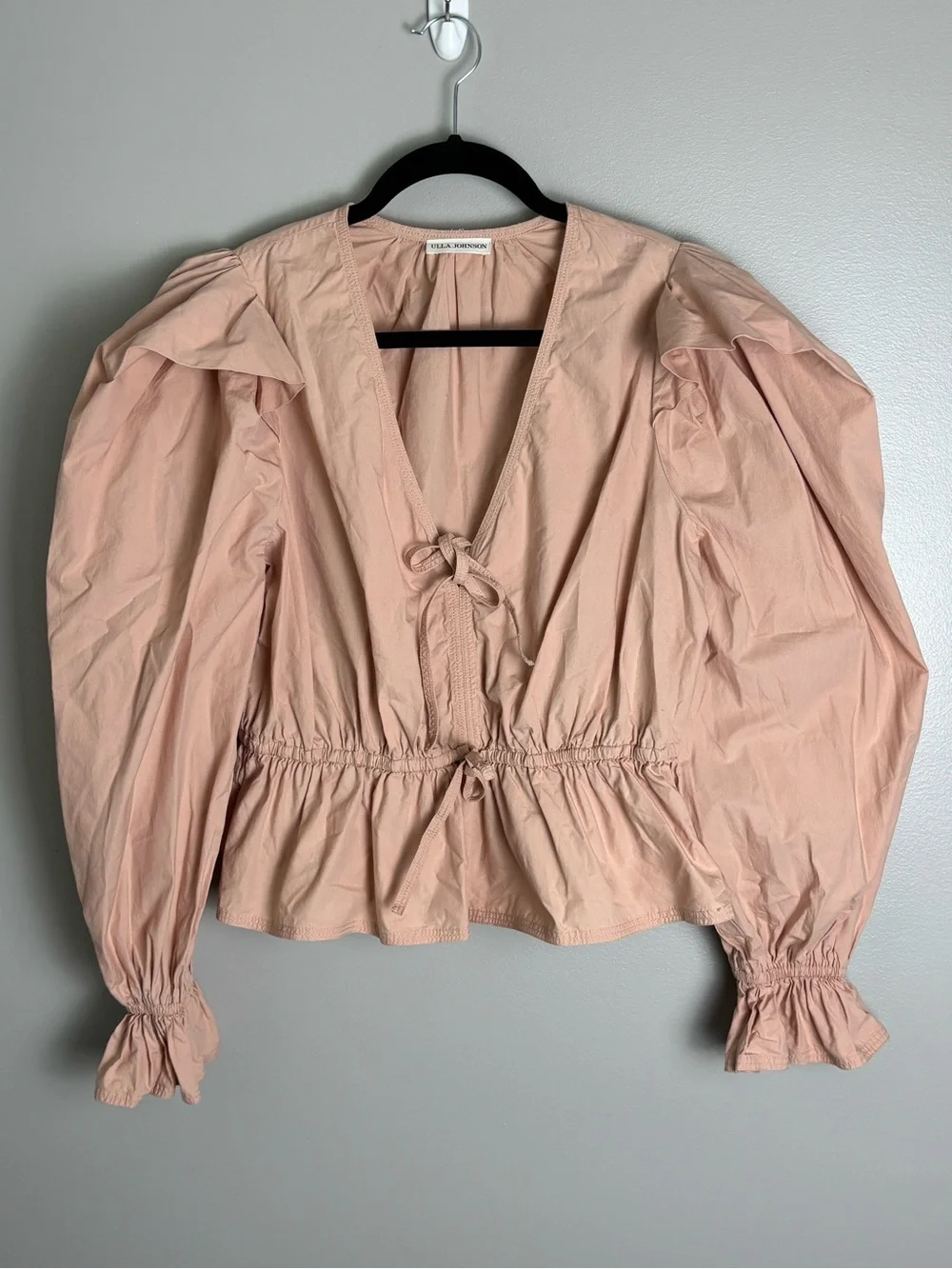Ulla Johnson Sabina Ruffle‎ Blush Peplum Romantic Long Puff Sleeve Top Size 6